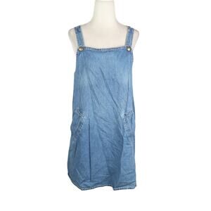 Vintage 90s Moda International Blue Denim Mini Overall Dress Pinafore